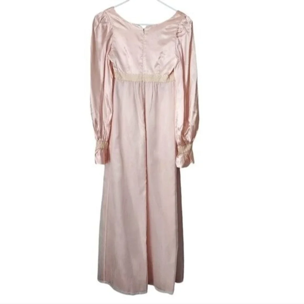 VINTAGE 70s Handmade Satin Babydoll Maxi Dress‎ Cottagecore Pink